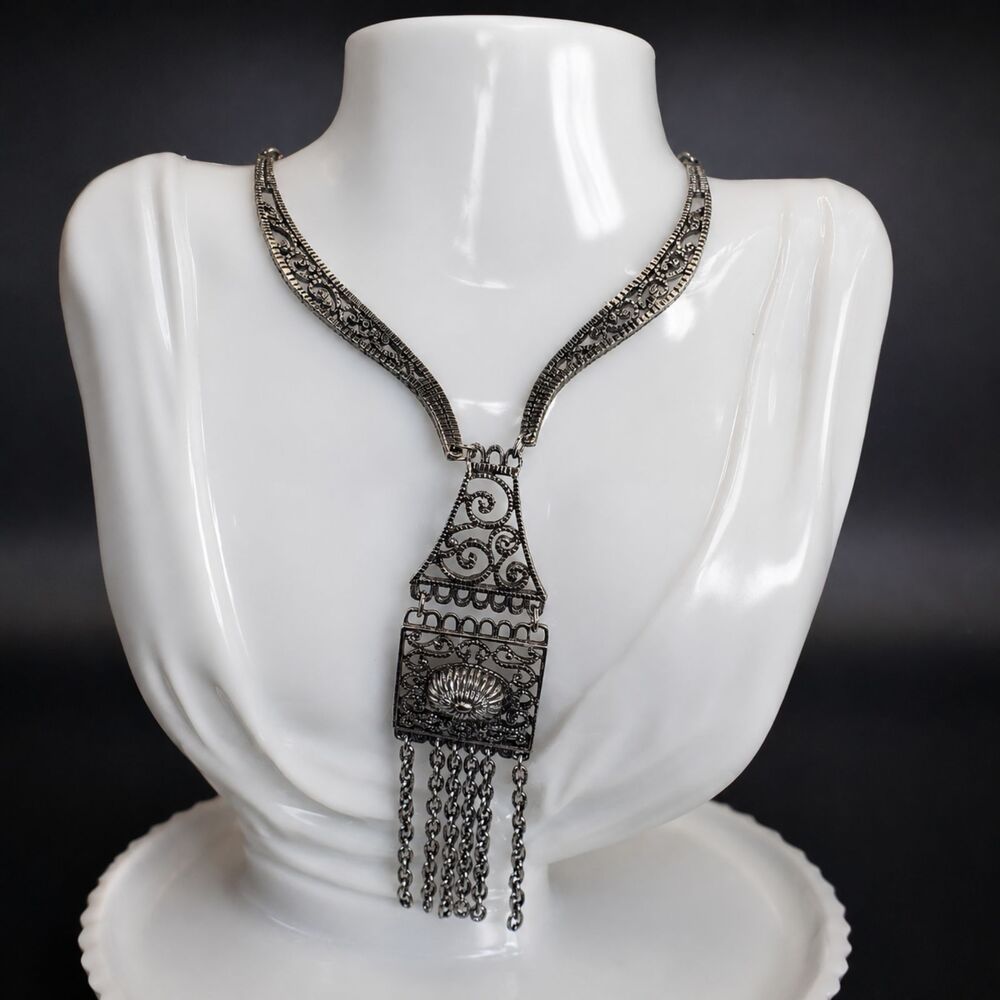 Lee Sands Judy Lee Egyptian Revival Silver Tone Parure Necklace